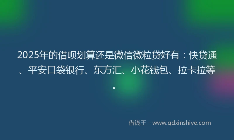 2025年的借呗划算还是微信微粒贷好有：快贷通、平安口袋银行、东方汇、小花钱包、拉卡拉等。