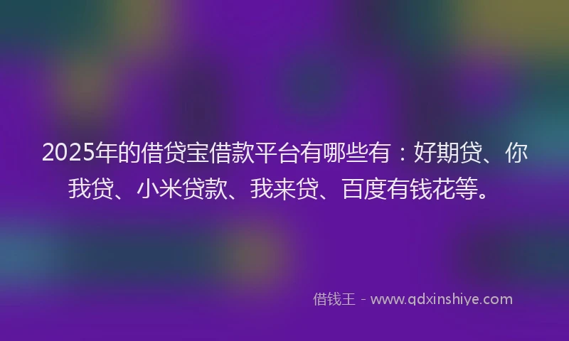 2025年的借贷宝借款平台有哪些有：好期贷、你我贷、小米贷款、我来贷、百度有钱花等。