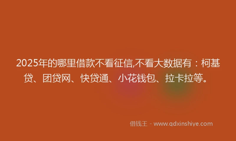 2025年的哪里借款不看征信,不看大数据有：柯基贷、团贷网、快贷通、小花钱包、拉卡拉等。
