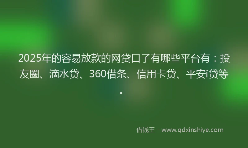 2025年的容易放款的网贷口子有哪些平台有：投友圈、滴水贷、360借条、信用卡贷、平安i贷等。