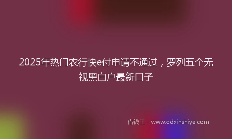 2025年热门农行快e付申请不通过，罗列五个无视黑白户最新口子