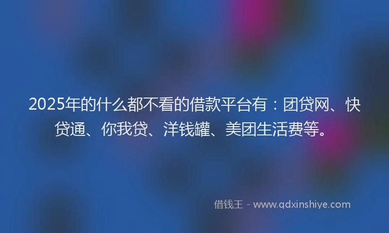 2025年的什么都不看的借款平台有：团贷网、快贷通、你我贷、洋钱罐、美团生活费等。