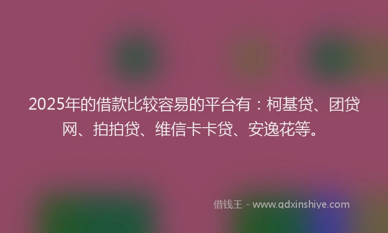 2025年的借款比较容易的平台有：柯基贷、团贷网、拍拍贷、维信卡卡贷、安逸花等。