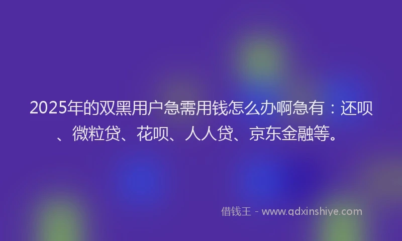 2025年的双黑用户急需用钱怎么办啊急有：还呗、微粒贷、花呗、人人贷、京东金融等。