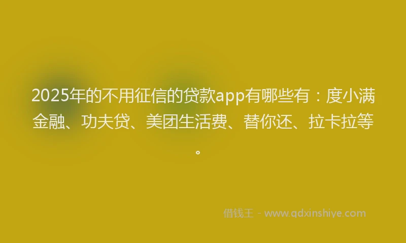2025年的不用征信的贷款app有哪些有：度小满金融、功夫贷、美团生活费、替你还、拉卡拉等。