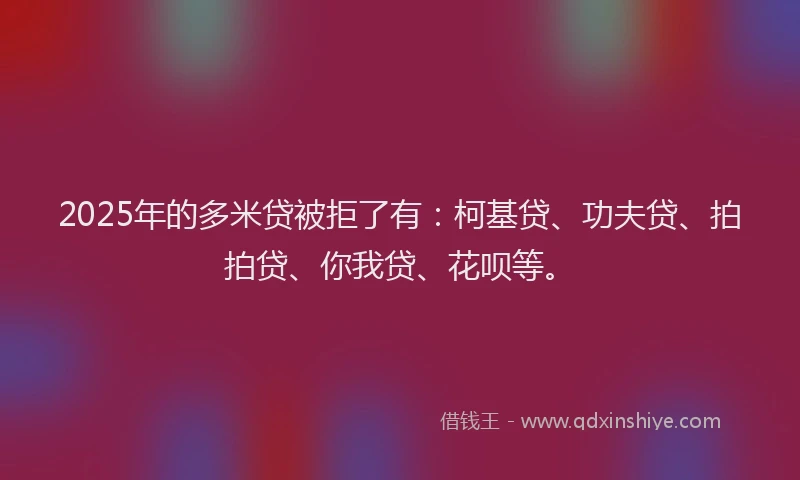 2025年的多米贷被拒了有：柯基贷、功夫贷、拍拍贷、你我贷、花呗等。