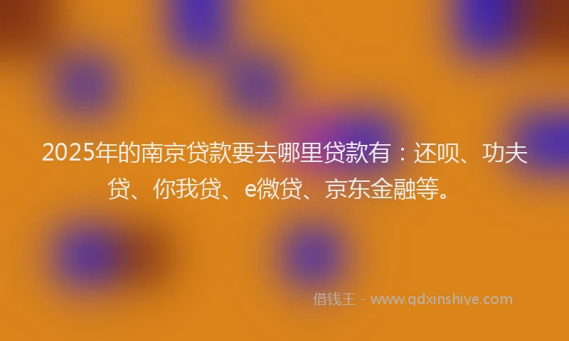 2025年的南京贷款要去哪里贷款有：还呗、功夫贷、你我贷、e微贷、京东金融等。