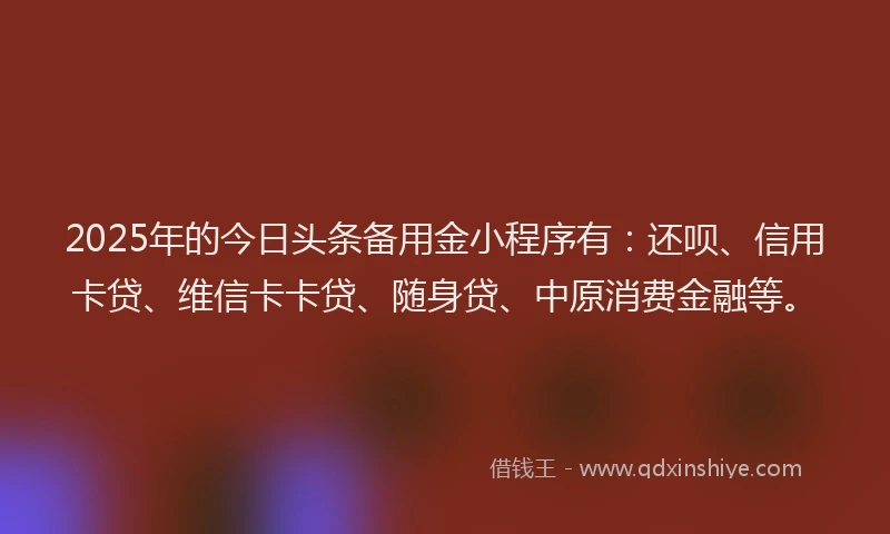 2025年的今日头条备用金小程序有：还呗、信用卡贷、维信卡卡贷、随身贷、中原消费金融等。