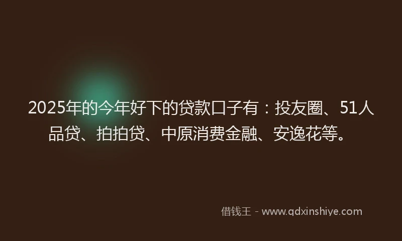 2025年的今年好下的贷款口子有：投友圈、51人品贷、拍拍贷、中原消费金融、安逸花等。