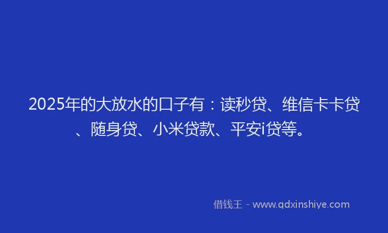 2025年的大放水的口子有：读秒贷、维信卡卡贷、随身贷、小米贷款、平安i贷等。