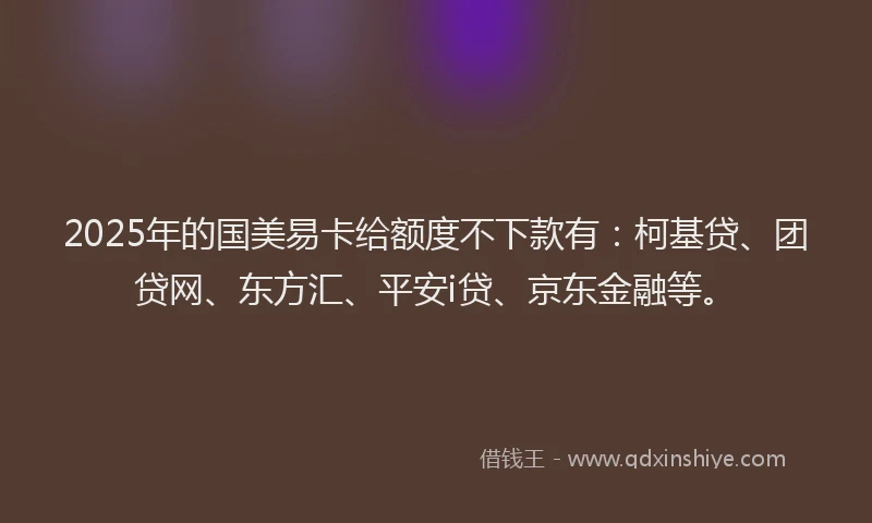 2025年的国美易卡给额度不下款有：柯基贷、团贷网、东方汇、平安i贷、京东金融等。