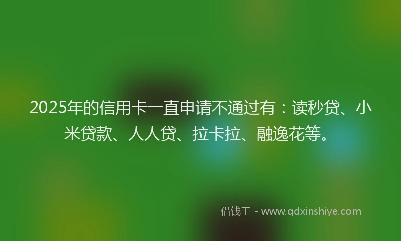 2025年的信用卡一直申请不通过有：读秒贷、小米贷款、人人贷、拉卡拉、融逸花等。