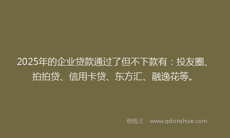 2025年的企业贷款通过了但不下款有：投友圈、拍拍贷、信用卡贷、东方汇、融逸花等。