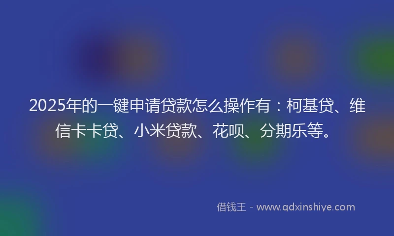 2025年的一键申请贷款怎么操作有：柯基贷、维信卡卡贷、小米贷款、花呗、分期乐等。