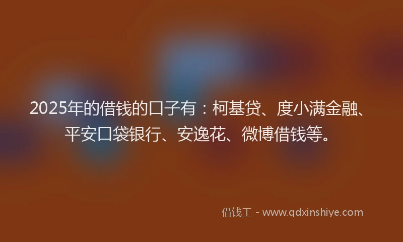 2025年的借钱的口子有：柯基贷、度小满金融、平安口袋银行、安逸花、微博借钱等。