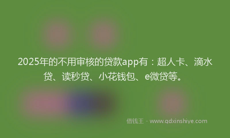 2025年的不用审核的贷款app有：超人卡、滴水贷、读秒贷、小花钱包、e微贷等。