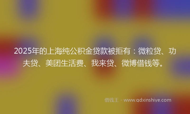 2025年的上海纯公积金贷款被拒有：微粒贷、功夫贷、美团生活费、我来贷、微博借钱等。