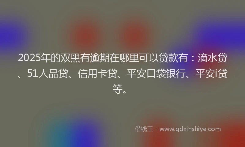 2025年的双黑有逾期在哪里可以贷款有：滴水贷、51人品贷、信用卡贷、平安口袋银行、平安i贷等。