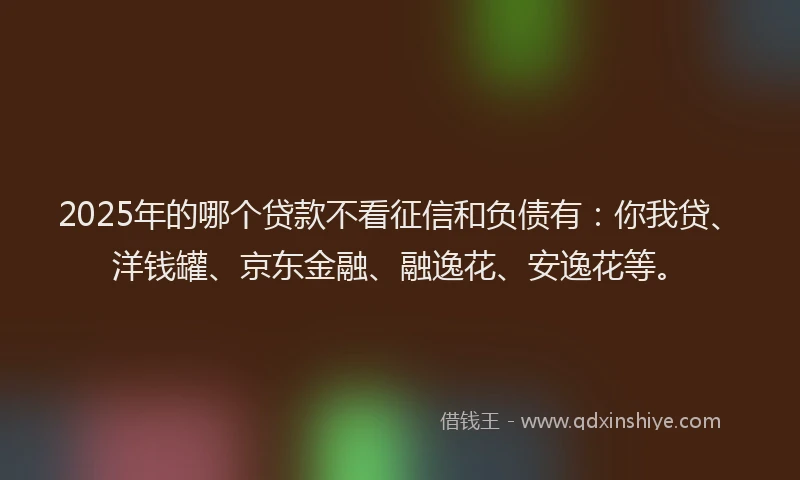 2025年的哪个贷款不看征信和负债有：你我贷、洋钱罐、京东金融、融逸花、安逸花等。