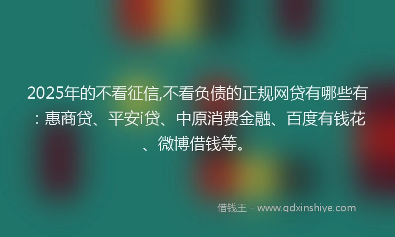 2025年的不看征信,不看负债的正规网贷有哪些有：惠商贷、平安i贷、中原消费金融、百度有钱花、微博借钱等。