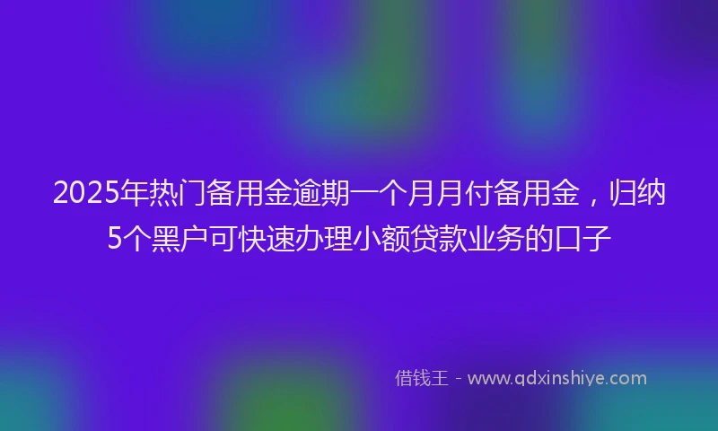 2025年热门备用金逾期一个月月付备用金，归纳5个黑户可快速办理小额贷款业务的口子