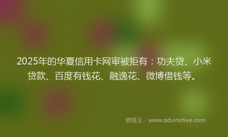 2025年的华夏信用卡网审被拒有：功夫贷、小米贷款、百度有钱花、融逸花、微博借钱等。