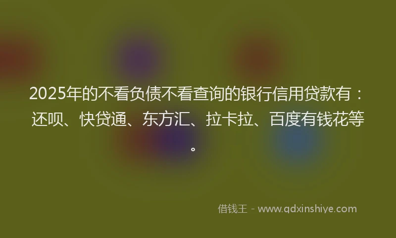 2025年的不看负债不看查询的银行信用贷款有：还呗、快贷通、东方汇、拉卡拉、百度有钱花等。