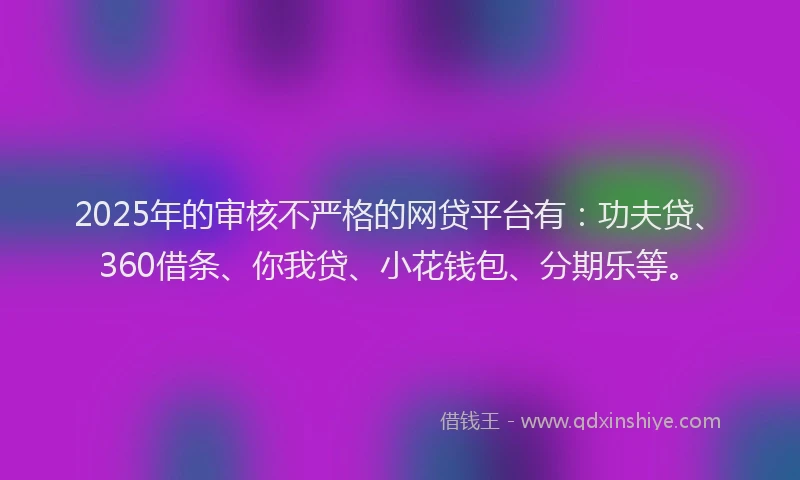 2025年的审核不严格的网贷平台有:功夫贷、360借条、你我贷、小花钱包、分期乐等。