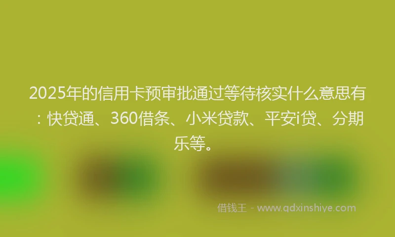 2025年的信用卡预审批通过等待核实什么意思有：快贷通、360借条、小米贷款、平安i贷、分期乐等。