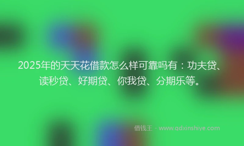 2025年的天天花借款怎么样可靠吗有：功夫贷、读秒贷、好期贷、你我贷、分期乐等。