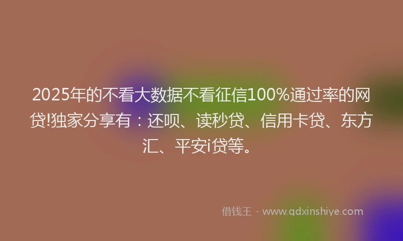 2025年的不看大数据不看征信100%通过率的网贷!独家分享有：还呗、读秒贷、信用卡贷、东方汇、平安i贷等。