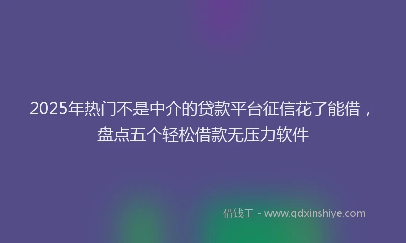 2025年热门不是中介的贷款平台征信花了能借，盘点五个轻松借款无压力软件