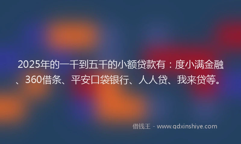2025年的一千到五千的小额贷款有：度小满金融、360借条、平安口袋银行、人人贷、我来贷等。