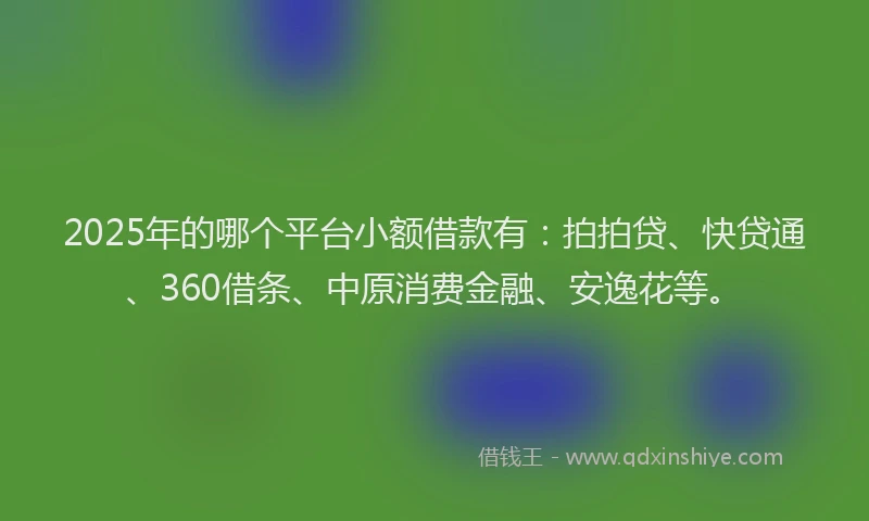 2025年的哪个平台小额借款有：拍拍贷、快贷通、360借条、中原消费金融、安逸花等。