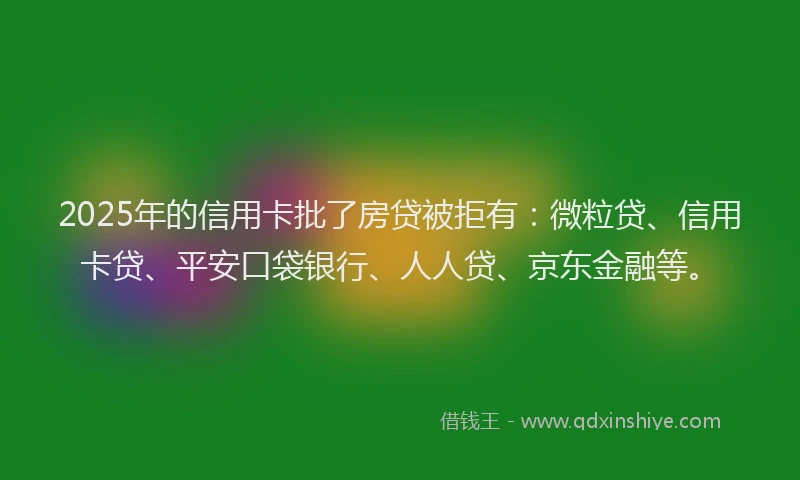 2025年的信用卡批了房贷被拒有：微粒贷、信用卡贷、平安口袋银行、人人贷、京东金融等。
