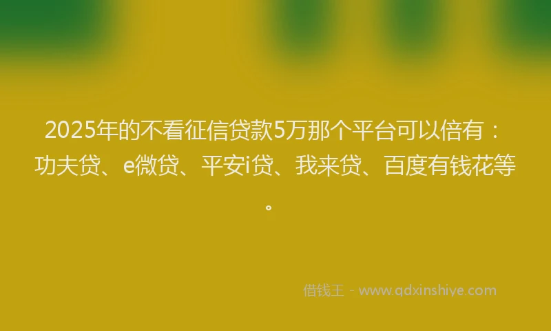 2025年的不看征信贷款5万那个平台可以倍有：功夫贷、e微贷、平安i贷、我来贷、百度有钱花等。