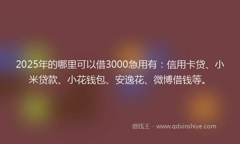 2025年的哪里可以借3000急用有：信用卡贷、小米贷款、小花钱包、安逸花、微博借钱等。