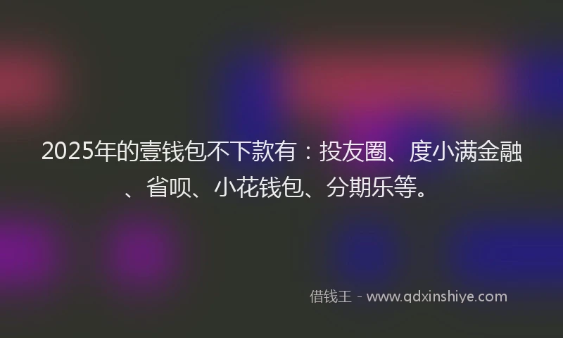 2025年的壹钱包不下款有：投友圈、度小满金融、省呗、小花钱包、分期乐等。