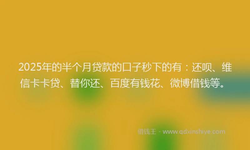 2025年的半个月贷款的口子秒下的有：还呗、维信卡卡贷、替你还、百度有钱花、微博借钱等。