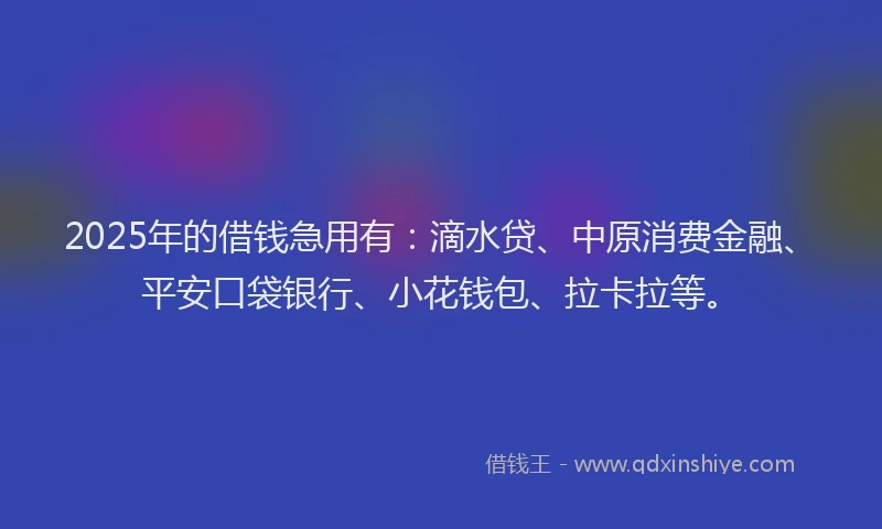 2025年的借钱急用有：滴水贷、中原消费金融、平安口袋银行、小花钱包、拉卡拉等。