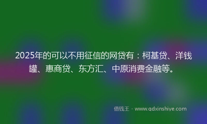 2025年的可以不用征信的网贷有：柯基贷、洋钱罐、惠商贷、东方汇、中原消费金融等。