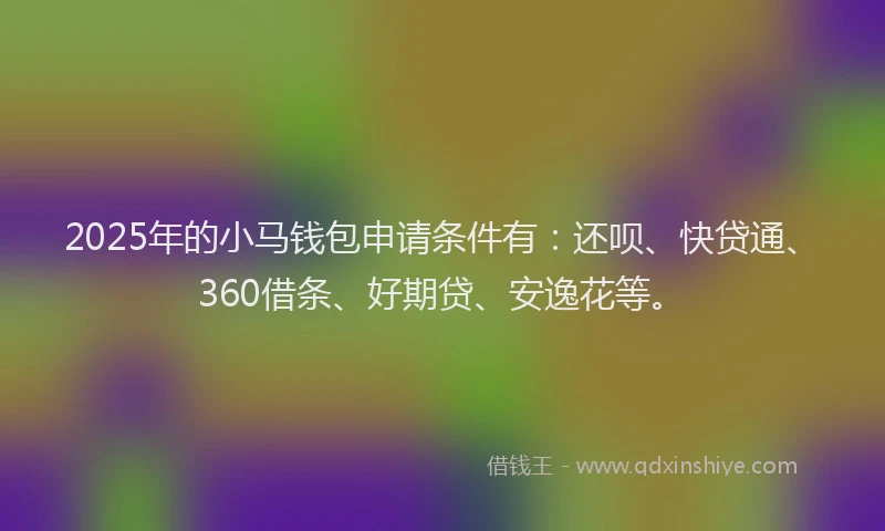2025年的小马钱包申请条件有：还呗、快贷通、360借条、好期贷、安逸花等。