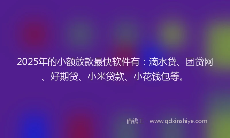 2025年的小额放款最快软件有：滴水贷、团贷网、好期贷、小米贷款、小花钱包等。