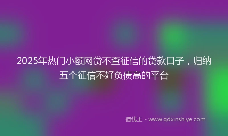 2025年热门小额网贷不查征信的贷款口子，归纳五个征信不好负债高的平台