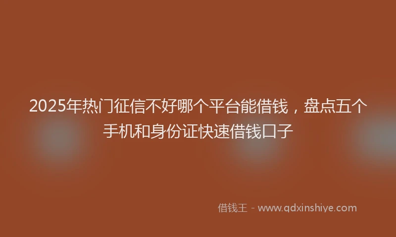 2025年热门征信不好哪个平台能借钱，盘点五个手机和身份证快速借钱口子