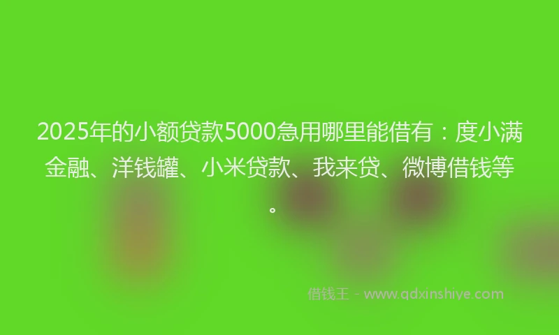 2025年的小额贷款5000急用哪里能借有：度小满金融、洋钱罐、小米贷款、我来贷、微博借钱等。