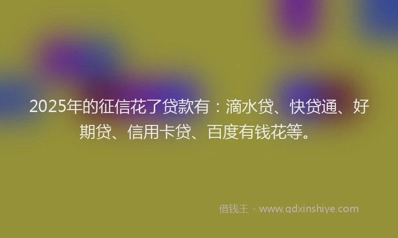 2025年的征信花了贷款有：滴水贷、快贷通、好期贷、信用卡贷、百度有钱花等。