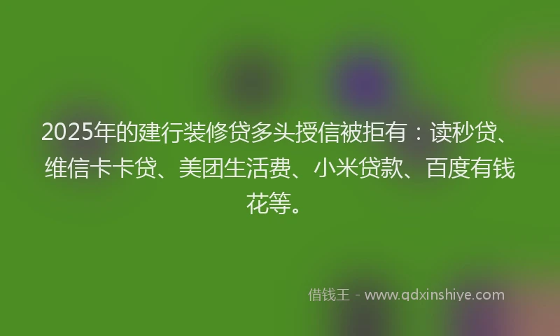 2025年的建行装修贷多头授信被拒有：读秒贷、维信卡卡贷、美团生活费、小米贷款、百度有钱花等。