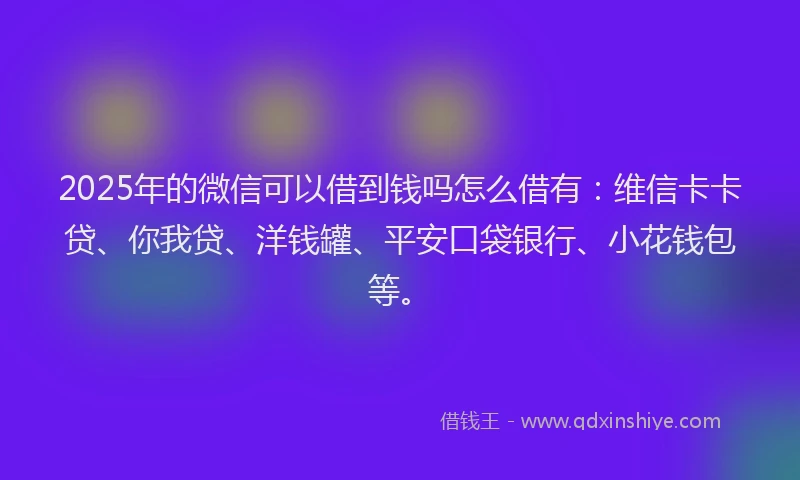 2025年的微信可以借到钱吗怎么借有：维信卡卡贷、你我贷、洋钱罐、平安口袋银行、小花钱包等。