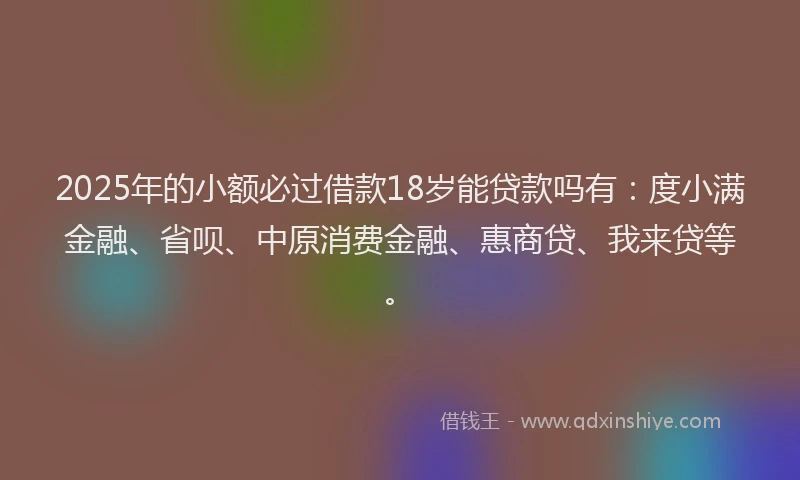 2025年的小额必过借款18岁能贷款吗有：度小满金融、省呗、中原消费金融、惠商贷、我来贷等。